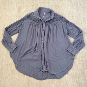 Free People Katie Bird Long Sleeve Boho Lace Crochet Inset Peasant Blouse Top S